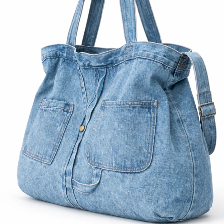 Large Denim Shoulder Bag, Zipper Tote Bag Women